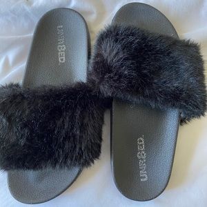 Fluffy black slides